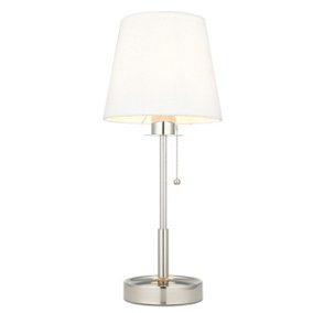 Luminosa Florence Base & Shade Table Lamp, Bright Nickel Plate, Vintage White Fabric