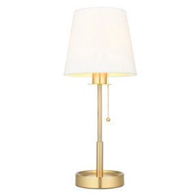 Luminosa Florence Base & Shade Table Lamp, Satin Brass Plate, Vintage White Fabric