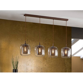 Luminosa Fox 4 Light Dimmable Hanging Ceiling Pendant Mesh Brown with Remote Control, E27