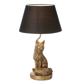 Luminosa Fox Base & Shade Table Lamp Vintage Gold Paint & Black Fabric