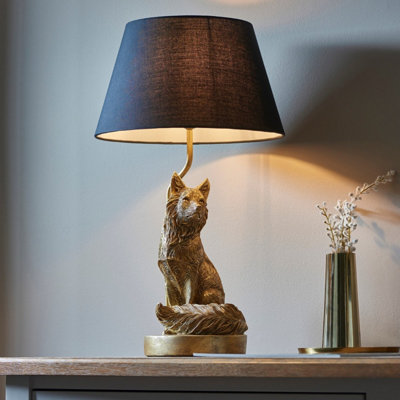 Luminosa Fox Base & Shade Table Lamp Vintage Gold Paint & Black Fabric