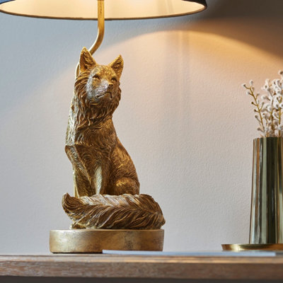 Luminosa Fox Base & Shade Table Lamp Vintage Gold Paint & Black Fabric