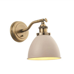 Luminosa Franklin 1 Light Dome Wall Satin Taupe, Antique Brass Plate, E14