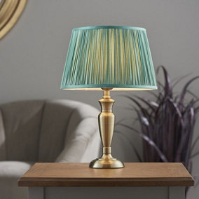 Luminosa Freya Table Lamp Antique Brass Plate & Fir Silk 1 Light IP20 - E27