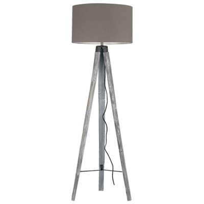 Luminosa GALLERY Tripod Floor Lamp Wood, Fabric Lampshade 51x156cm