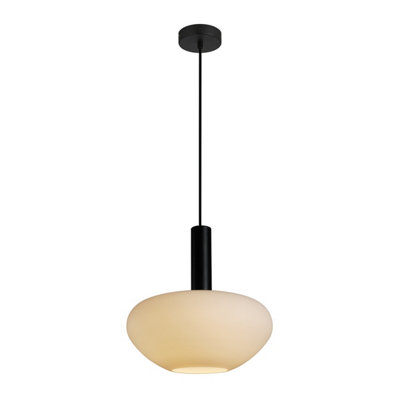 Luminosa Gater Dome Pendant Ceiling Light Black with White Glass Shade