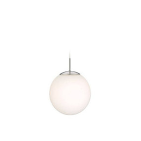 Luminosa Globe 1 Light Ceiling Pendant Brushed Steel, Opal White Glass, E27