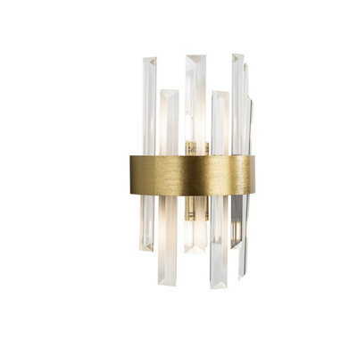 Luminosa Grace 2 Light Wall Lamp Brushed Gold, Transparent, G9 - UK STOCK