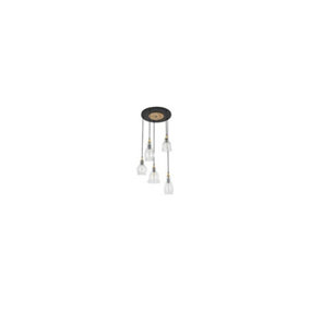 Luminosa Gretel  5 Light Cluster Pendant Black with Clear Glass Shades, E27