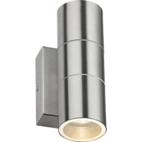 Luminosa GU10 Up and Down Wall Light with Photocell Sensor - Brushed Chrome 230V IP54 2x20W