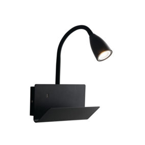 Luminosa Gulp Flexible Arm Reading Usb Wall Lamp Shelf, Black, GU10