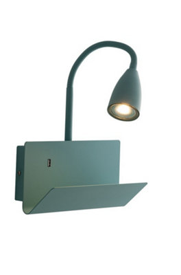 Luminosa Gulp Flexible Arm Reading Usb Wall Lamp Shelf, Green, GU10