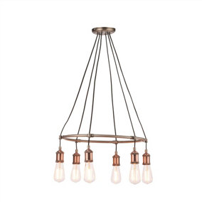 Luminosa Hal 6 Light Cluster Pendant Aged Pewter, Aged Copper Plate, E27