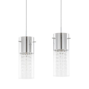 Luminosa Hanging Pendant Chrome 2 Light  with Clear Shade, E14