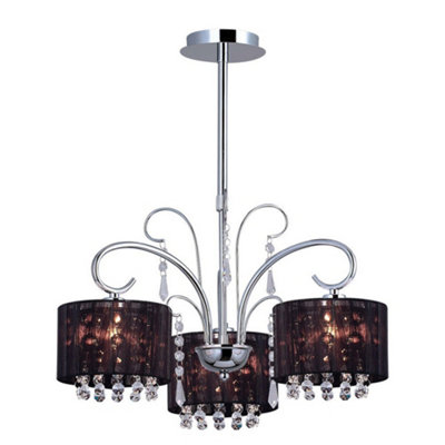 Luminosa Hanging Pendant Fixed Black 3 Light  with Crystal Shade, E14