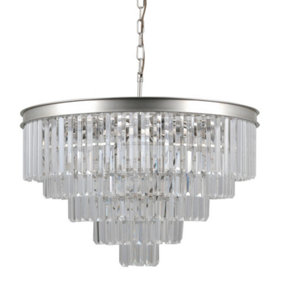 Luminosa Hanging Pendant Silver 11 Light  with Crystal Glass Shade, E14
