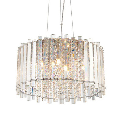 Luminosa Hanna Pendant Clear Crystal (K5) Glass & Chrome Effect Plate 5 Light Dimmable IP20 - G9