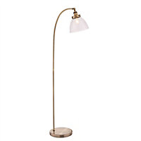 Luminosa Hansen 1 Light Floor Lamp Antique Brass, Glass, E27