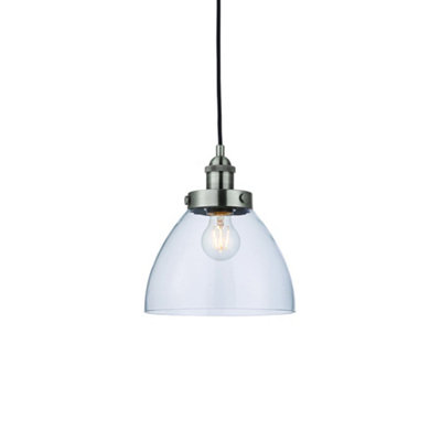 Luminosa Hansen Dome Pendant Light Brushed Silver Paint, Clear Glass