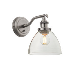 Luminosa Hansen Dome Wall Lamp Brushed Silver Paint, Clear Glass