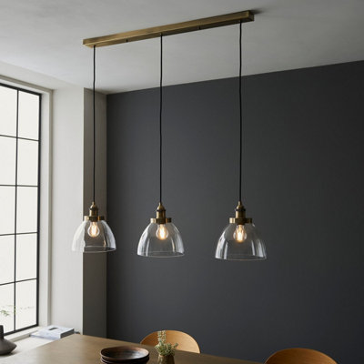 Luminosa Hansen Plate Pendant Ceiling Lamp, Antique Brass Plate, Glass