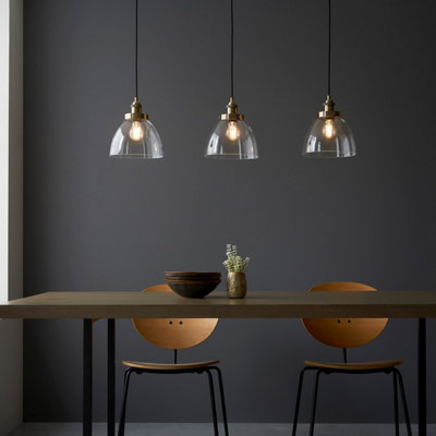 Luminosa Hansen Plate Pendant Ceiling Lamp, Antique Brass Plate, Glass