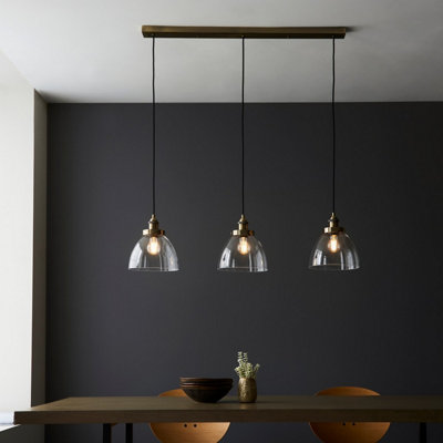 Luminosa Hansen Plate Pendant Ceiling Lamp, Antique Brass Plate, Glass