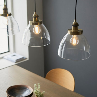 Luminosa Hansen Plate Pendant Ceiling Lamp, Antique Brass Plate, Glass