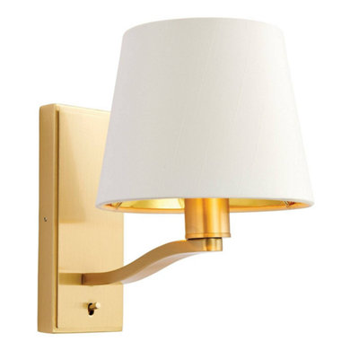 Luminosa Harvey 1 Light Indoor Wall Light Satin Brushed Gold, Vintage White Faux Silk, E14