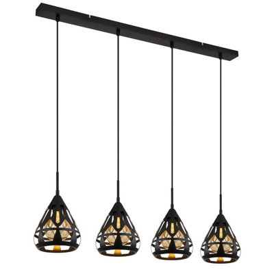 Luminosa Hassan Bar Pendant Ceiling Light Matt Black 4x E27