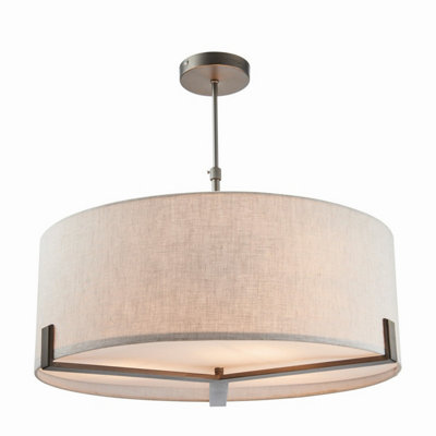 Luminosa Hayfield Cylindrical Pendant Brushed Bronze Effect Plate & Natural Linen 3 Light Dimmable IP20 - E27