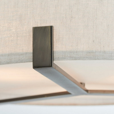 Luminosa Hayfield Cylindrical Pendant Brushed Bronze Effect Plate & Natural Linen 3 Light Dimmable IP20 - E27