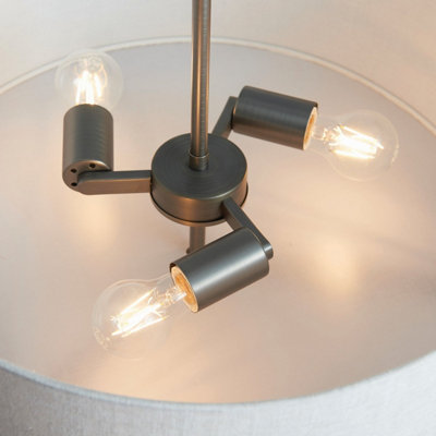 Luminosa Hayfield Cylindrical Pendant Brushed Bronze Effect Plate & Natural Linen 3 Light Dimmable IP20 - E27