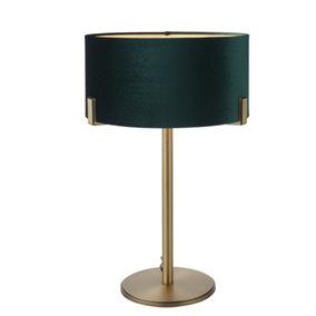 Luminosa Hayfield Table Lamp Matt Antique Brass Plate, Green Velvet Shade