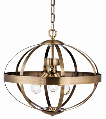 Luminosa Healey 3 Light Cage Ceiling Pendant Antique Brass, E14