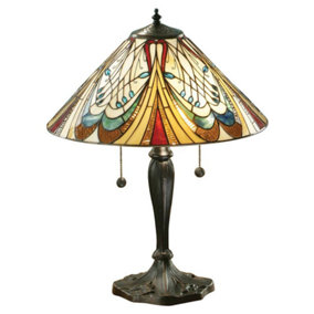 Luminosa Hector 2 Light Medium Table Lamp Dark Bronze, Tiffany Glass, E27