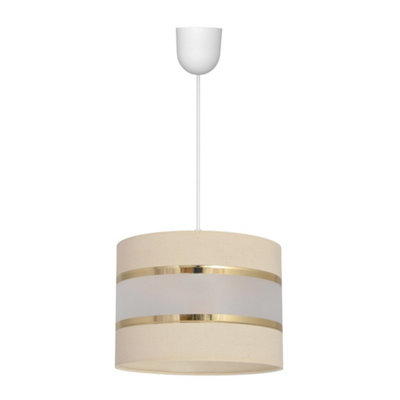 Luminosa Helen Cylindrical Pendant Ceiling Light Ecru, Gold, White 20cm