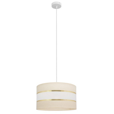 Luminosa Helen Cylindrical Pendant Ceiling Light Ecru, Gold, White 35cm