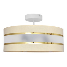 Luminosa Helen Cylindrical Pendant Ceiling Light Ecru, Gold, White 40cm