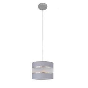 Luminosa Helen Cylindrical Pendant Ceiling Light Grey, Silver 20cm