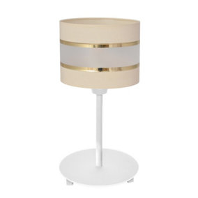 Luminosa Helen Table Lamp With Round Shade Ecru, Gold, White 20cm
