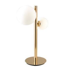 Luminosa Hera Twin Globe Table Lamp, Gold, Opal, G9