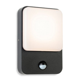 Luminosa Hero LED Wall Light with PIR Graphite with White Polycarbonate Diffuser IP54