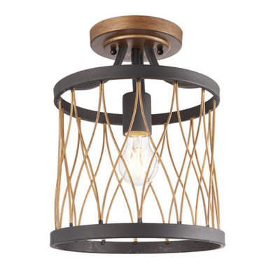 Luminosa Heston 1 Light Flush Ceiling Light Matt Black, Rustic Bronze Effect, E27