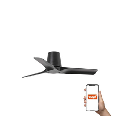 Luminosa Hey Tube Small 3 Blade Ceiling Fan Matt Black Tuya Smart System