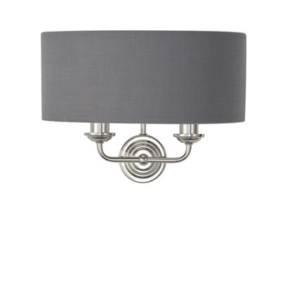 Luminosa Highclere Shade Wall Lamp Bright Nickel Plate, Charcoal Fabric ...