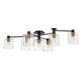 Luminosa Hinkley Axel Multi Arm Semi Flush Ceiling Lamp Black with Heritage Brass