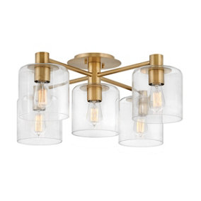 Luminosa Hinkley Axel Multi Arm Semi Flush Ceiling Lamp Heritage Brass
