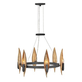 Luminosa Hinkley Willow Cylindrical Pendant Ceiling Light Carbon Black with Deluxe Gold