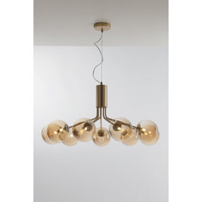 Luminosa Honey Multi Arm Ceiling Globe Pendant, Brass Satin With Champagne Diffusers, G9